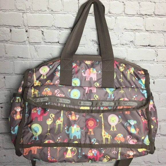 LESPORTAC Classic Diaper Bag Brown Happy Elephants Print - Picture 4 of 12